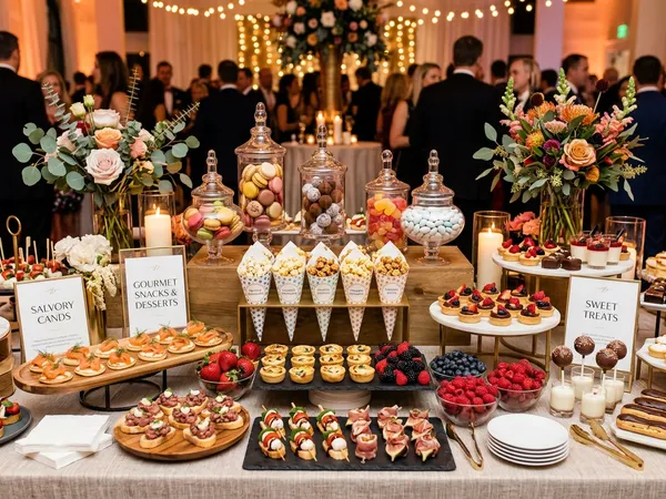 Montaje de botanas y bocadillos para celebraciones