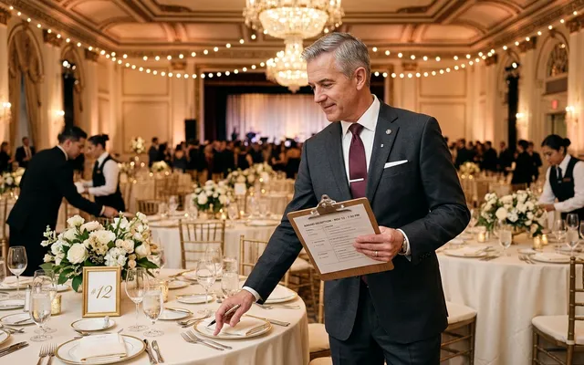 Capitán de meseros coordinando la logística y supervisión del banquete